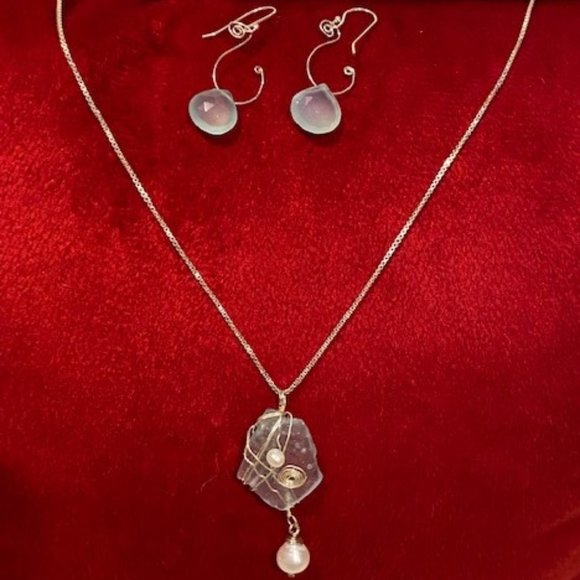 VTG Hand Made Silver Blue Bead Necklace SET - Picture 3 of 8